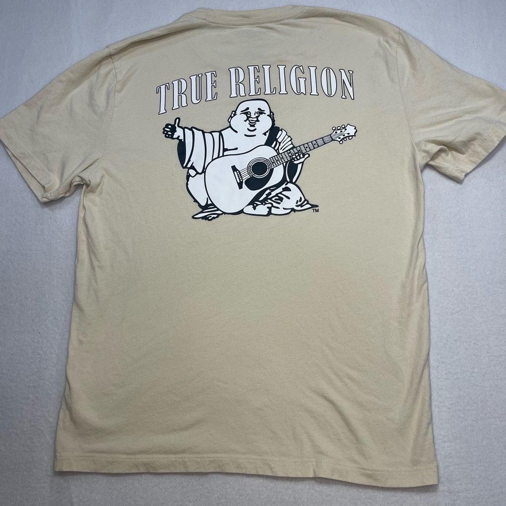 True Religion Buddha Guitar Graphic T-Shirt Cream Men’s Large Cotton Tee